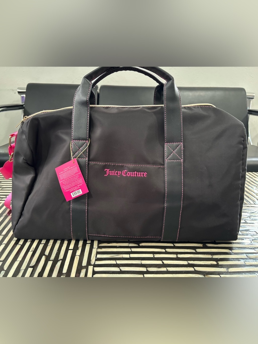 Juicy Couture Perfumes Black Duffle Bag with Hot Pink Logo